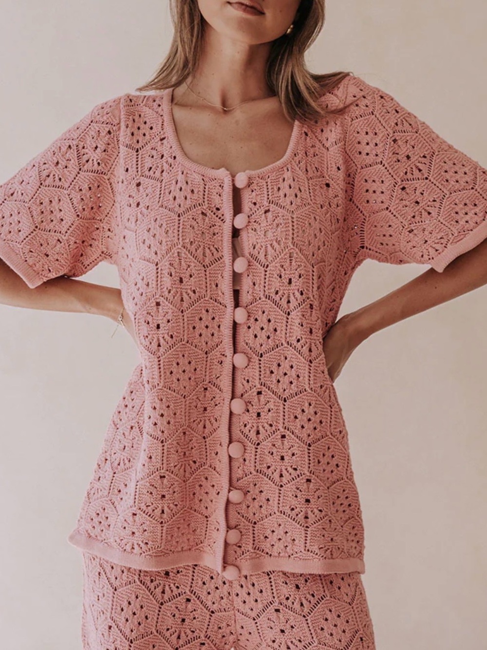 Sabo Skirt Blush Crochet Button-Front Top US size M
